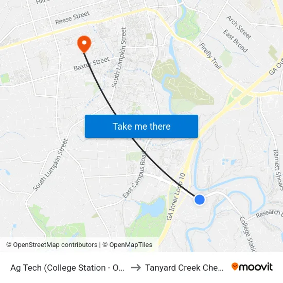 Ag Tech (College Station - Outbound) to Tanyard Creek Chew Crew map