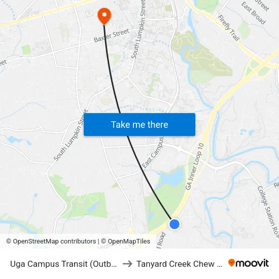 Uga Campus Transit (Outbound) to Tanyard Creek Chew Crew map