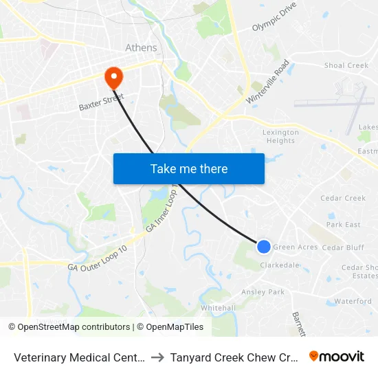 Veterinary Medical Center to Tanyard Creek Chew Crew map