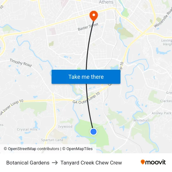 Botanical Gardens to Tanyard Creek Chew Crew map