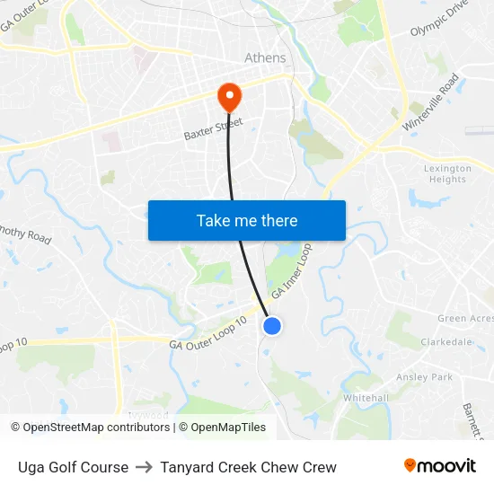 Uga Golf Course to Tanyard Creek Chew Crew map