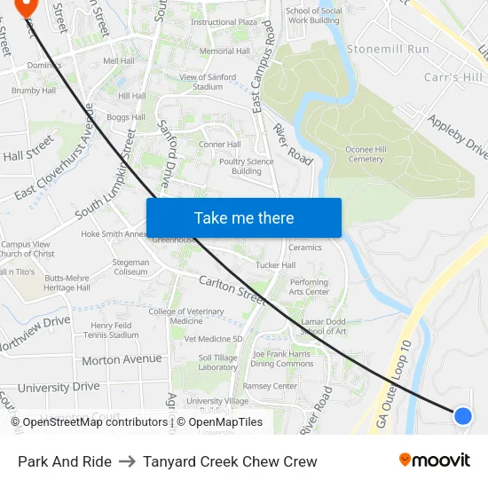 Park And Ride to Tanyard Creek Chew Crew map