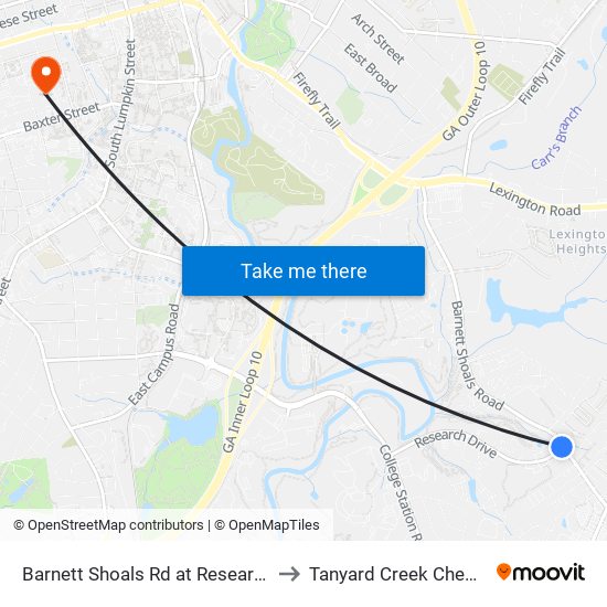 Barnett Shoals Rd at Research Dr Ob to Tanyard Creek Chew Crew map