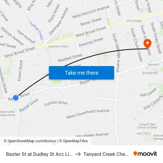Baxter St at Dudley St Acc Library Ob to Tanyard Creek Chew Crew map