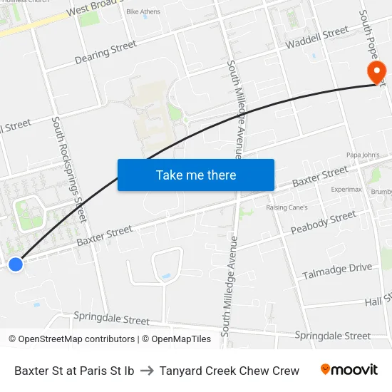 Baxter St at Paris St Ib to Tanyard Creek Chew Crew map