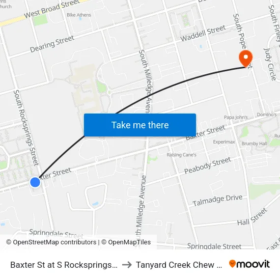 Baxter St at S Rocksprings St Ib to Tanyard Creek Chew Crew map
