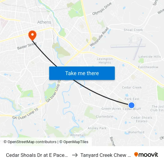 Cedar Shoals Dr at E Paces Dr Ib to Tanyard Creek Chew Crew map