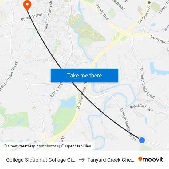 College Station at College Cir 1st Stop to Tanyard Creek Chew Crew map