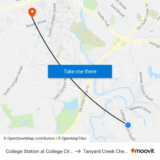 College Station at College Cir 2nd Stop to Tanyard Creek Chew Crew map