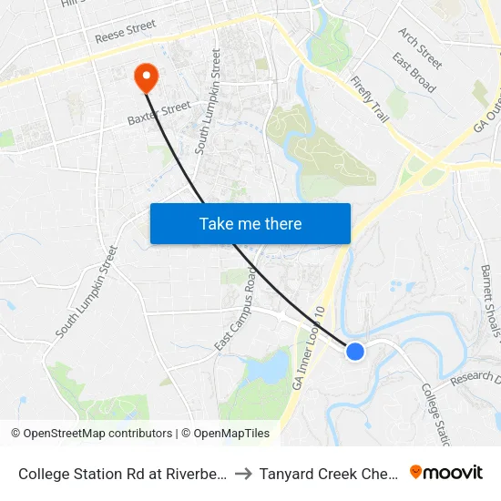 College Station Rd at Riverbend Rd Ob to Tanyard Creek Chew Crew map