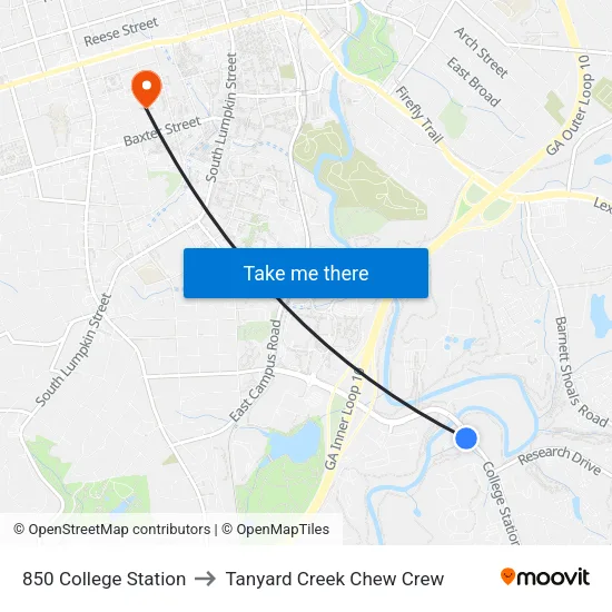 850 College Station to Tanyard Creek Chew Crew map