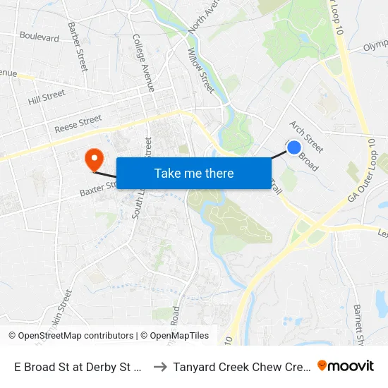 E Broad St at Derby St Ob to Tanyard Creek Chew Crew map