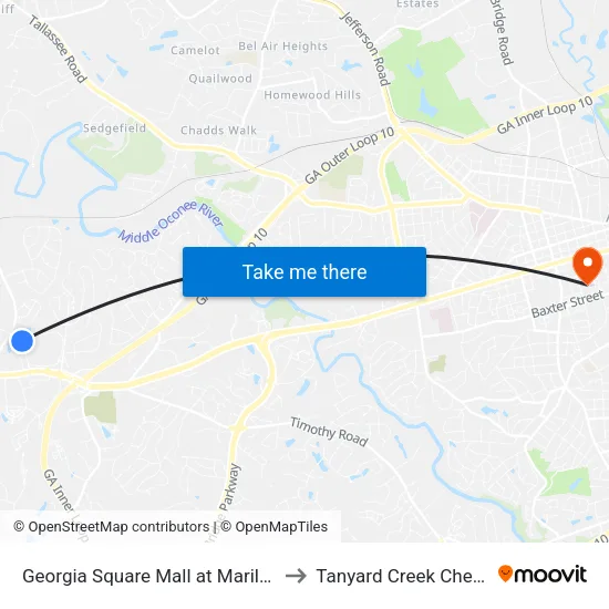 Georgia Square Mall at Marilyn Farmer to Tanyard Creek Chew Crew map
