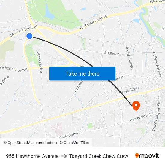 955 Hawthorne Avenue to Tanyard Creek Chew Crew map