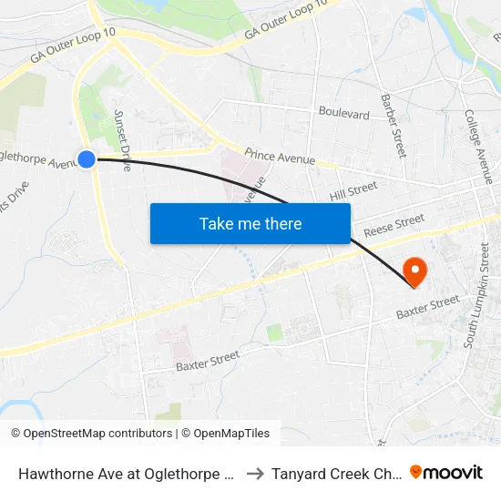 Hawthorne Ave at Oglethorpe Ave Outbound to Tanyard Creek Chew Crew map