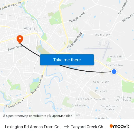 Lexington Rd Across From Cooper Rd Ob to Tanyard Creek Chew Crew map