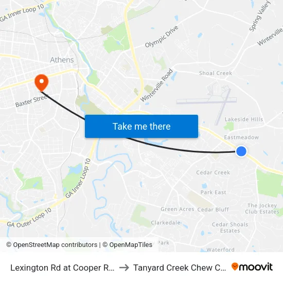 Lexington Rd at Cooper Rd Ib to Tanyard Creek Chew Crew map