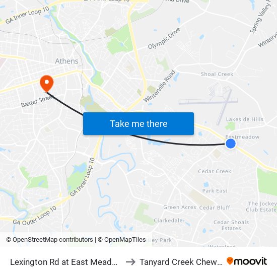 Lexington Rd at East Meadow Dr Ib to Tanyard Creek Chew Crew map