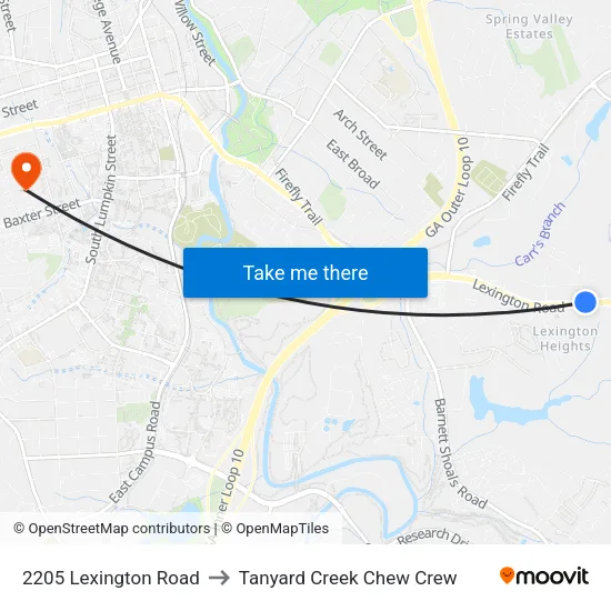 2205 Lexington Road to Tanyard Creek Chew Crew map