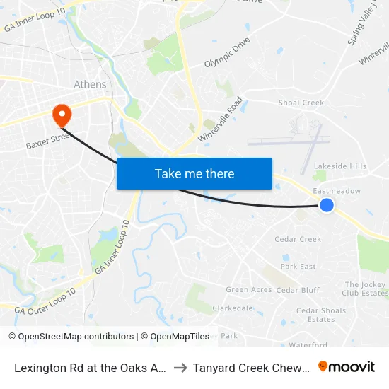 Lexington Rd at the Oaks Apts Ob to Tanyard Creek Chew Crew map