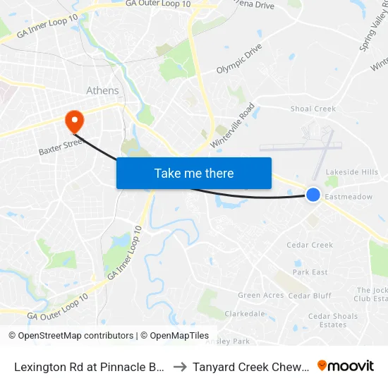 Lexington Rd at Pinnacle Bank Ob to Tanyard Creek Chew Crew map
