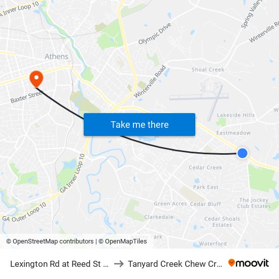 Lexington Rd at Reed St Ob to Tanyard Creek Chew Crew map