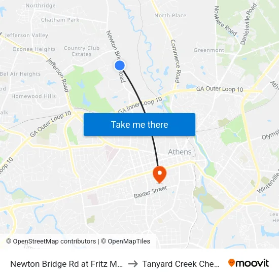 Newton Bridge Rd at Fritz Mar Ln Ob to Tanyard Creek Chew Crew map