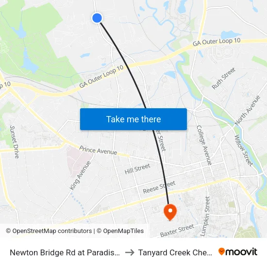 Newton Bridge Rd at Paradise Blvd Ob to Tanyard Creek Chew Crew map