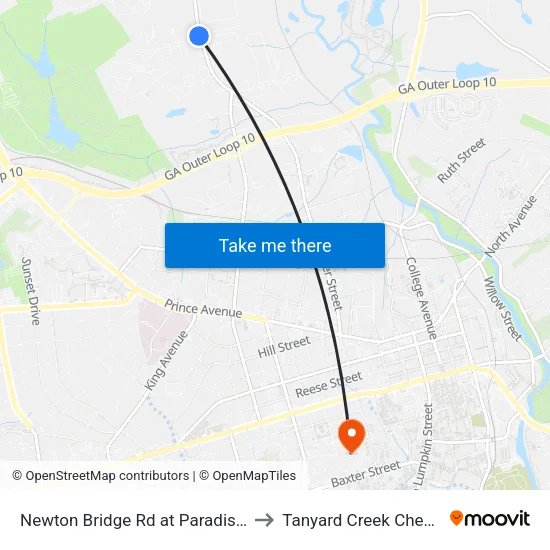 Newton Bridge Rd at Paradise Blvd Ib to Tanyard Creek Chew Crew map