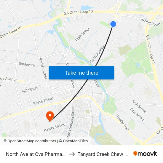 North Ave at Cvs Pharmacy Ib to Tanyard Creek Chew Crew map