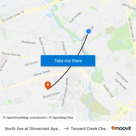 North Ave at Stonecrest Apartments Ib to Tanyard Creek Chew Crew map