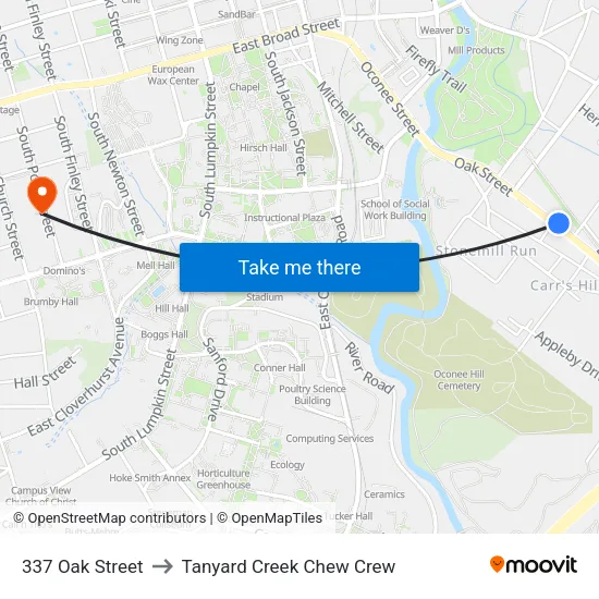337 Oak Street to Tanyard Creek Chew Crew map