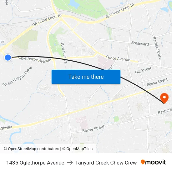 1435 Oglethorpe Avenue to Tanyard Creek Chew Crew map