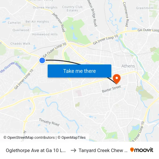 Oglethorpe Ave at Ga 10 Loop Ob to Tanyard Creek Chew Crew map