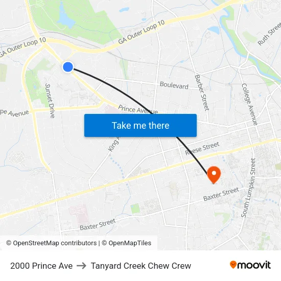 2000 Prince Ave to Tanyard Creek Chew Crew map