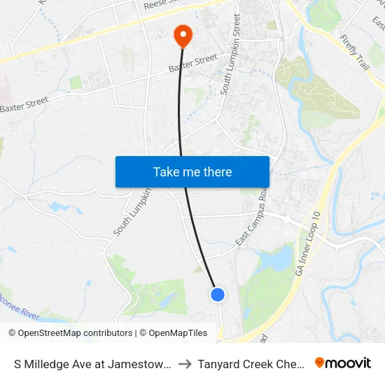S Milledge Ave at Jamestown Apts Ib to Tanyard Creek Chew Crew map