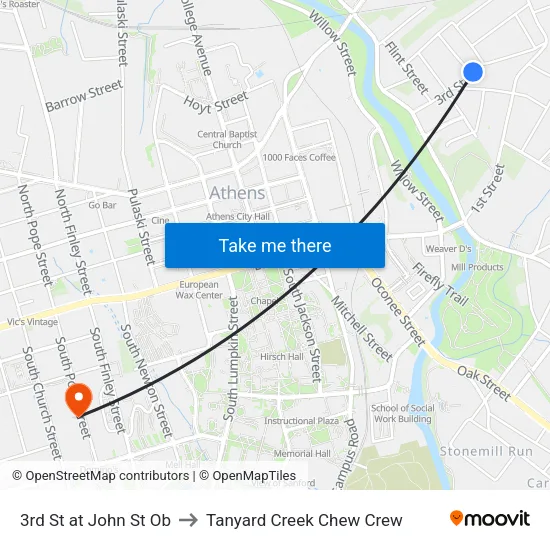 3rd St at John St Ob to Tanyard Creek Chew Crew map