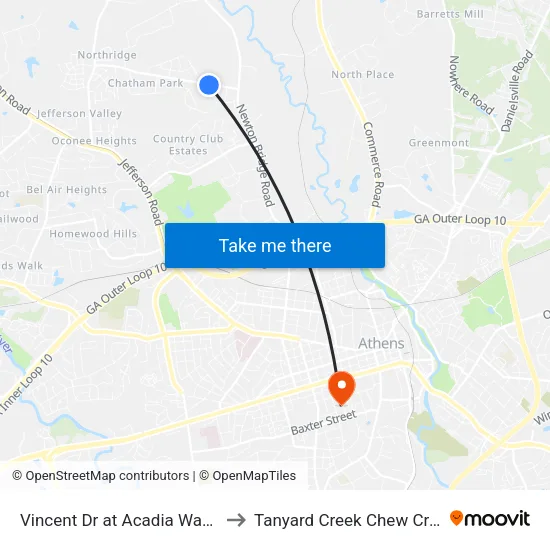 Vincent Dr at Acadia Way Ib to Tanyard Creek Chew Crew map