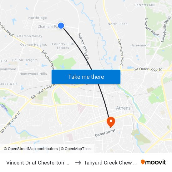 Vincent Dr at Chesterton Way Ib to Tanyard Creek Chew Crew map