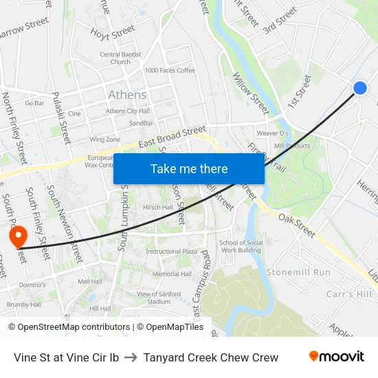 Vine St at Vine Cir Ib to Tanyard Creek Chew Crew map