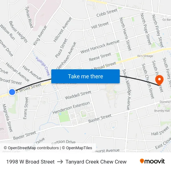 1998 W Broad Street to Tanyard Creek Chew Crew map