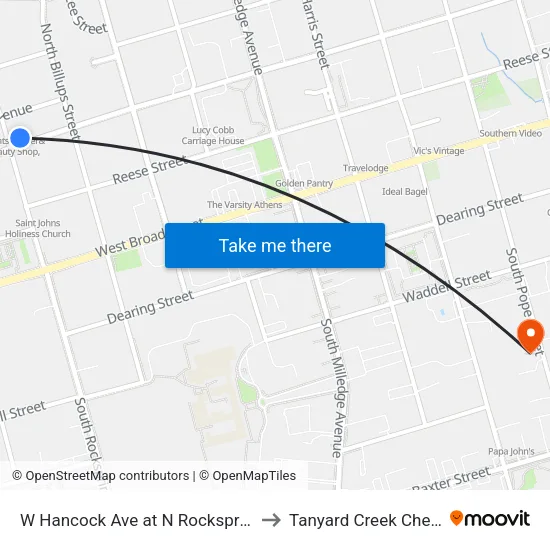W Hancock Ave at N Rocksprings Rd Ob to Tanyard Creek Chew Crew map