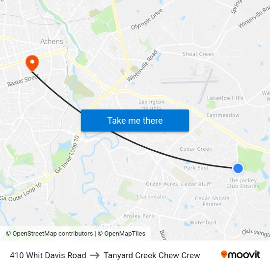 410 Whit Davis Road to Tanyard Creek Chew Crew map