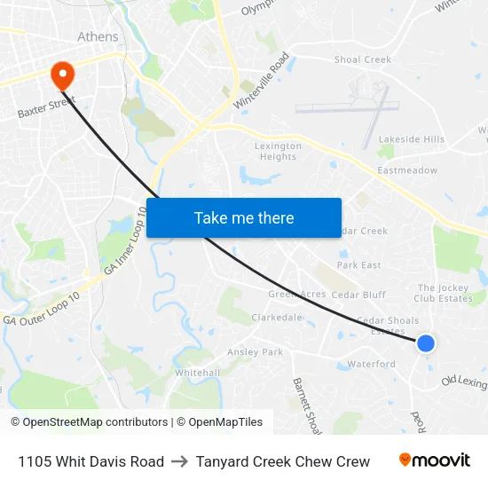 1105 Whit Davis Road to Tanyard Creek Chew Crew map