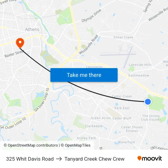 325 Whit Davis Road to Tanyard Creek Chew Crew map