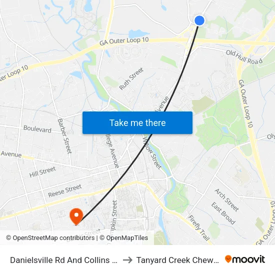 Danielsville Rd And Collins Ind Ob to Tanyard Creek Chew Crew map