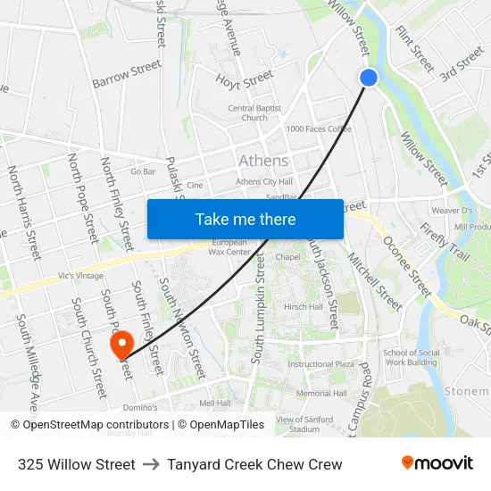 325 Willow Street to Tanyard Creek Chew Crew map