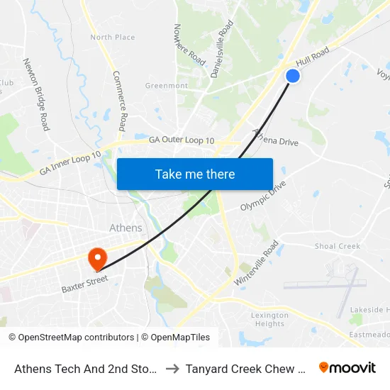 Athens Tech And 2nd Stop Ob to Tanyard Creek Chew Crew map