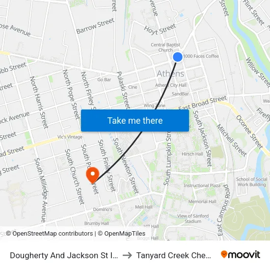 Dougherty And Jackson St Inbound to Tanyard Creek Chew Crew map
