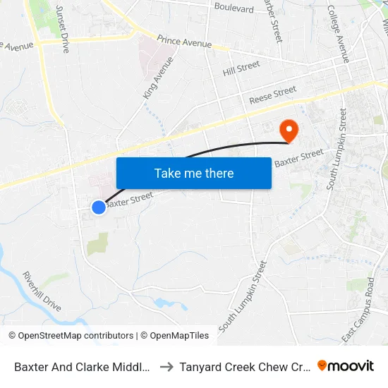 Baxter And Clarke Middle Ib to Tanyard Creek Chew Crew map